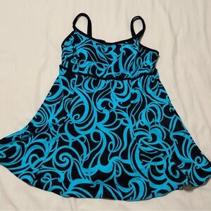 Swimdress Size 16 Blue Black Whimsical Print SKU 2